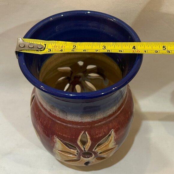 VTG Walt Glass Art Pottery Cut-out Luminary Candle Votive Holder Signed - Picture 3 of 9